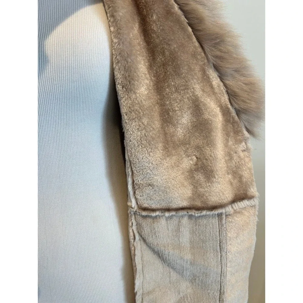 Women's Faux Fur Collar Suede Like Vest‎ Tie Waist Outerwear Layer Dennis Basso